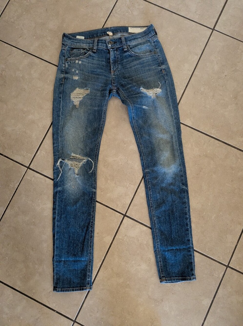 rag & bone Women's Blue Distressed Skinny Jeans